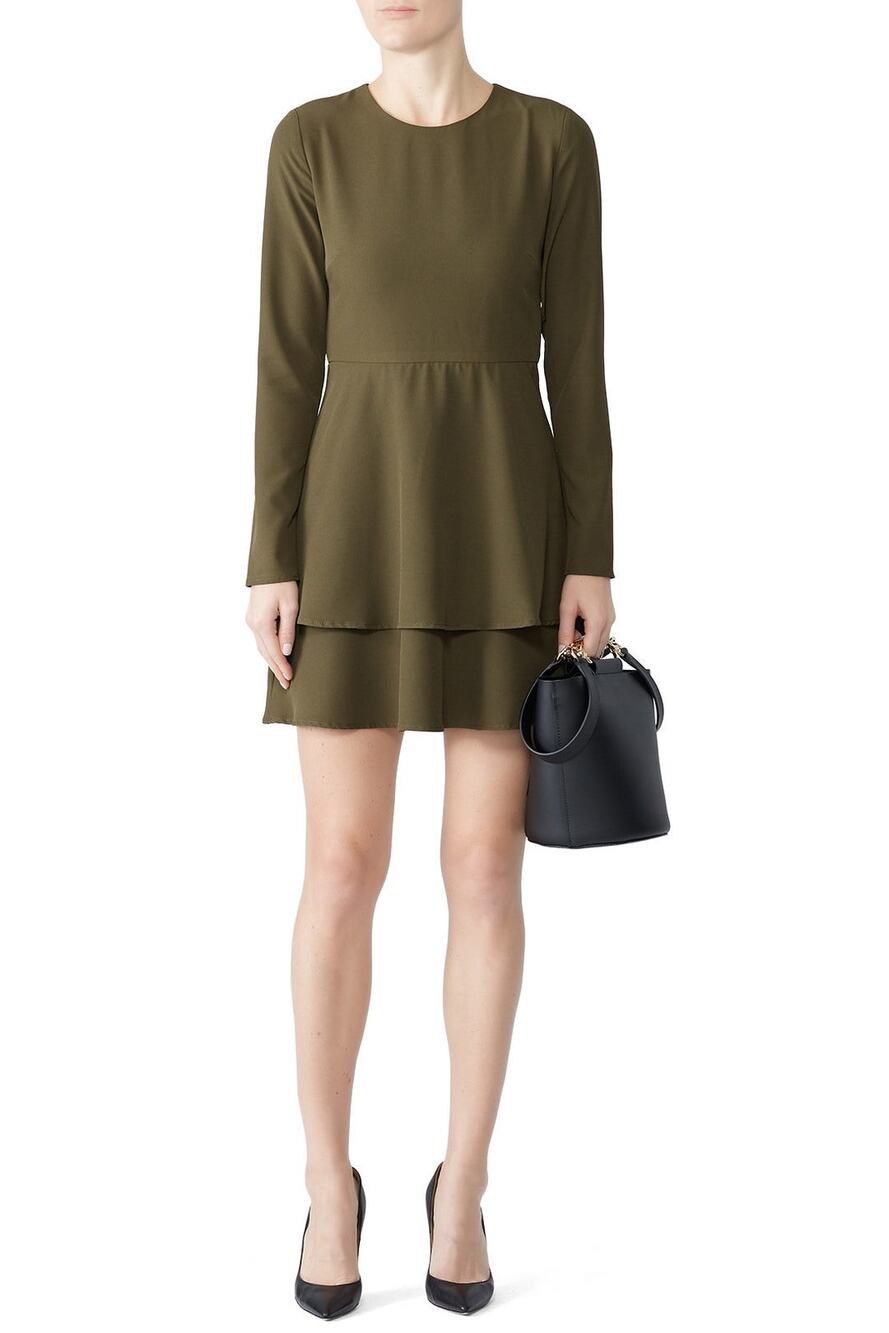 Hutch Army Olive Green Cami Long Sleeve A-Line Mini Dress Women's Size 2